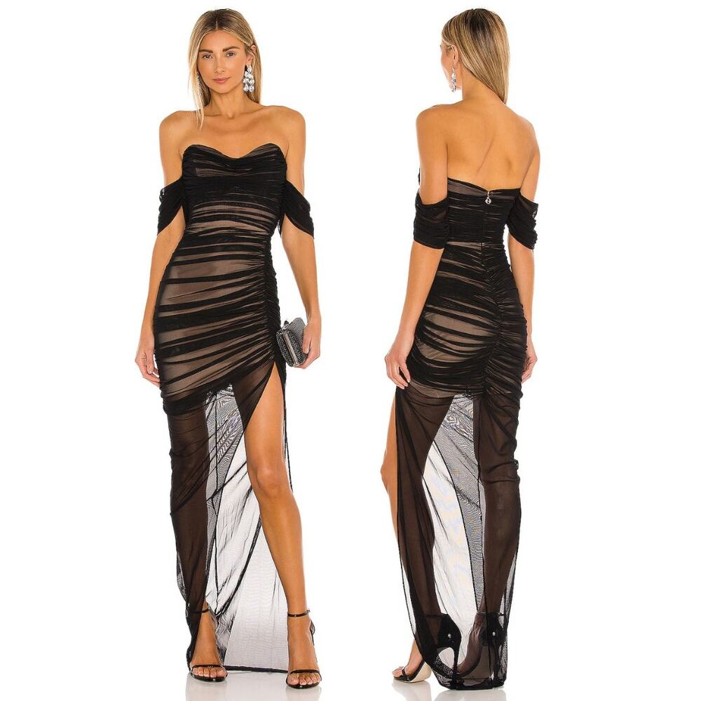 Nookie Dita Mesh Gown Maxi Off Shoulder Wedding Guest Formal Gala Party Prom S